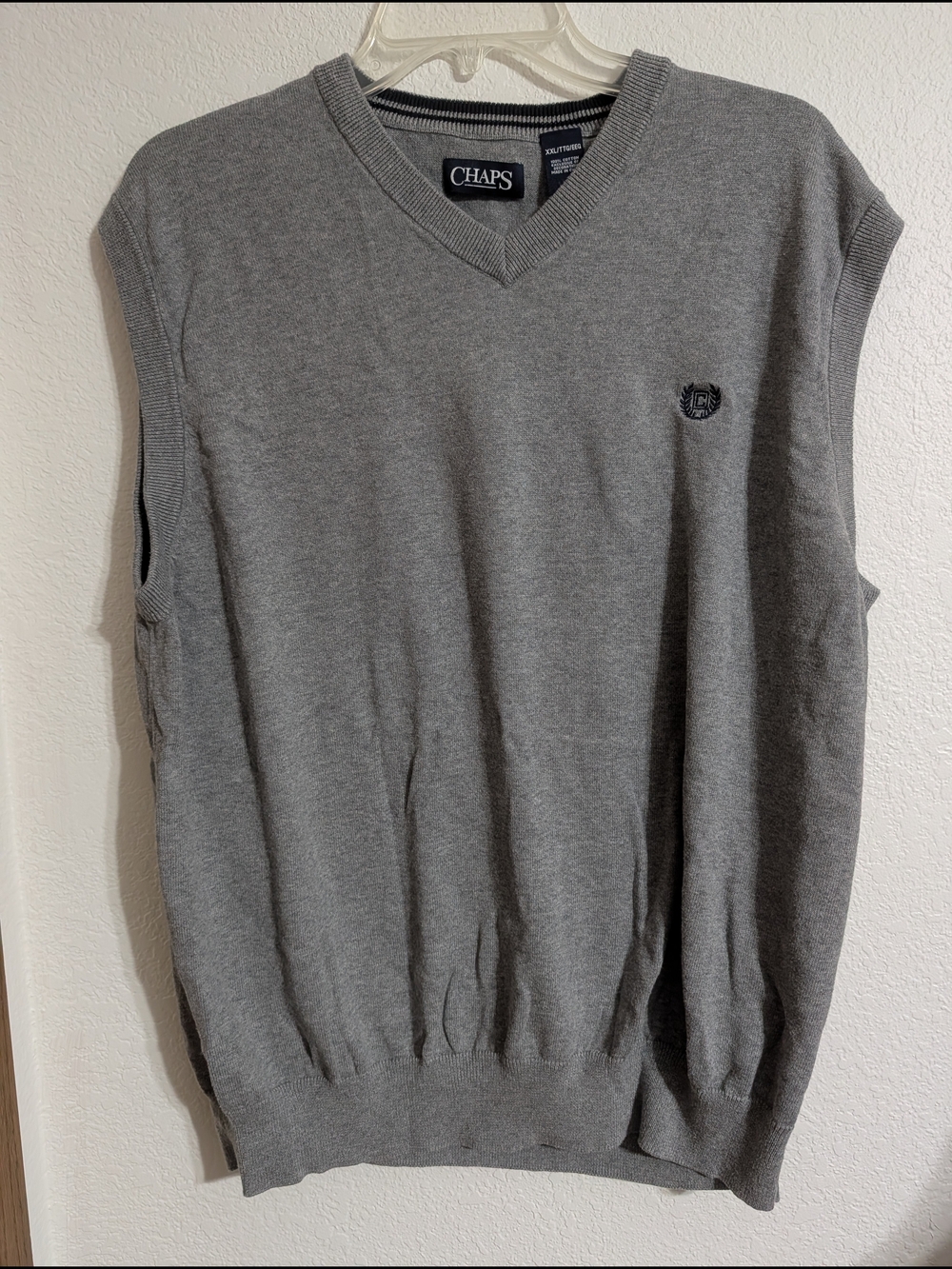 Chaps Gray V-Neck Sweater Vest with Embroidered Crest